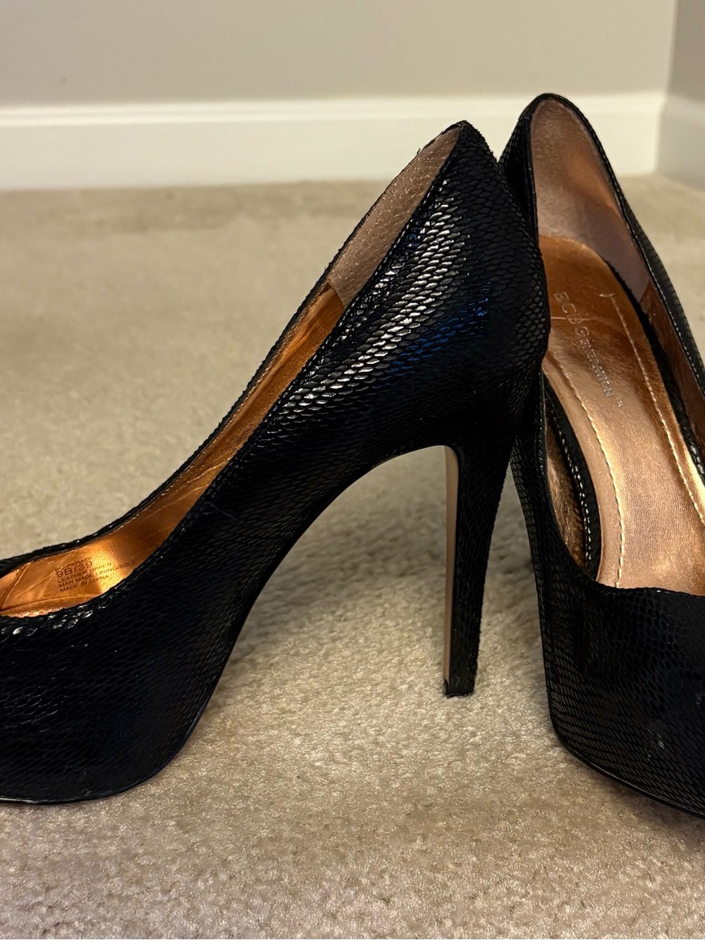 BCBG Black Lizard-Texture Platform Stiletto Pumps